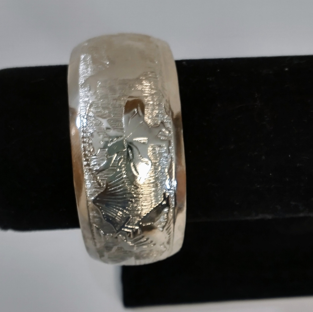 Silver Cuff Bracelet Etched Design